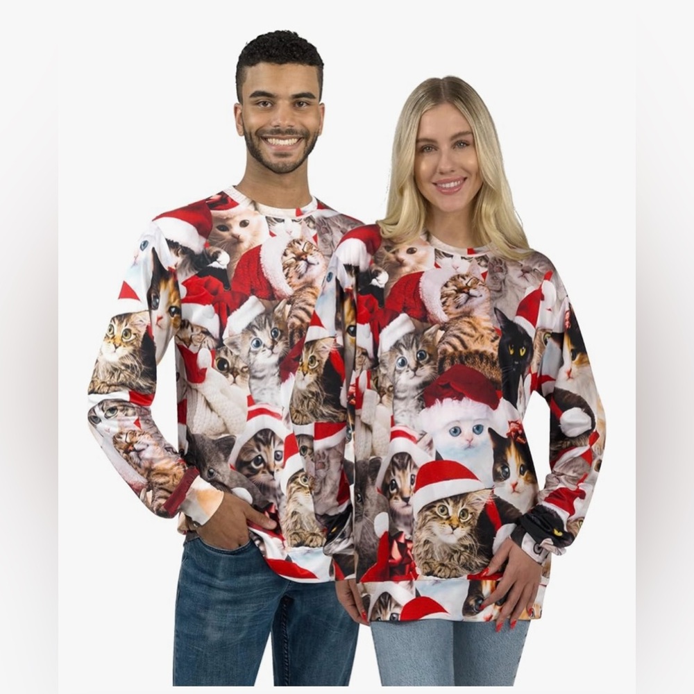 Giggling Getup Unisex Cat Ugly Christmas Sweater